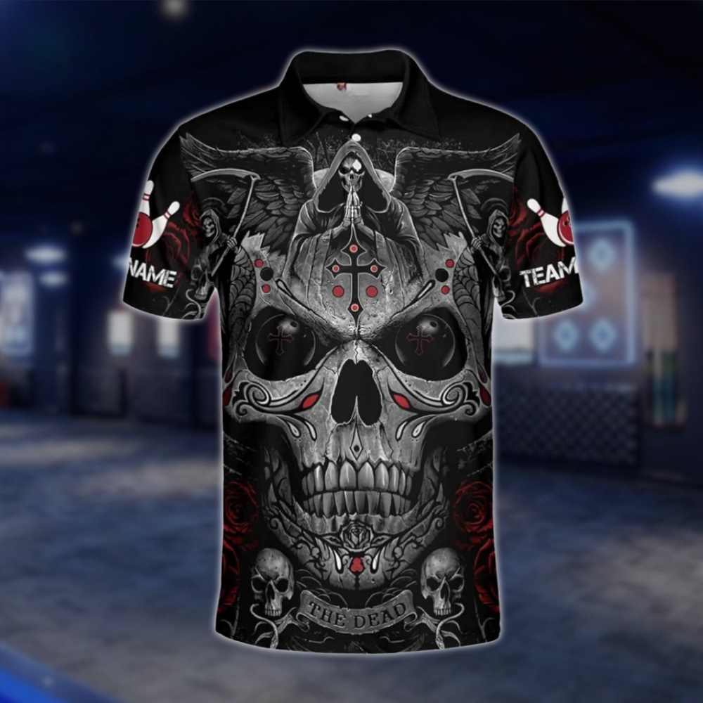 Personalized Reaper Skull Cross Bowling Polo Shirt For Men, Custom Skull Team Bowling Shirt BZ0782