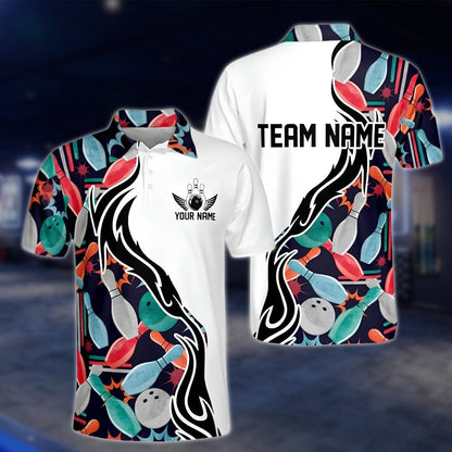 Custom Team Multicolor Bowling Polo Shirt For Mens, Custom Bowling Shirts BM0288