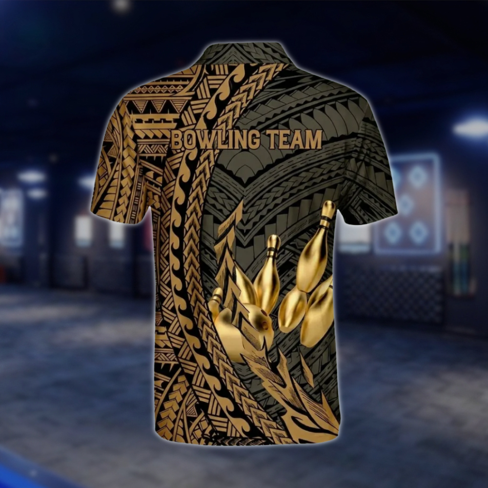 Custom Tribal Golden Black Bowling Polo Shirt For Mens, Custom Tribal Bowling Team Shirts BO0196