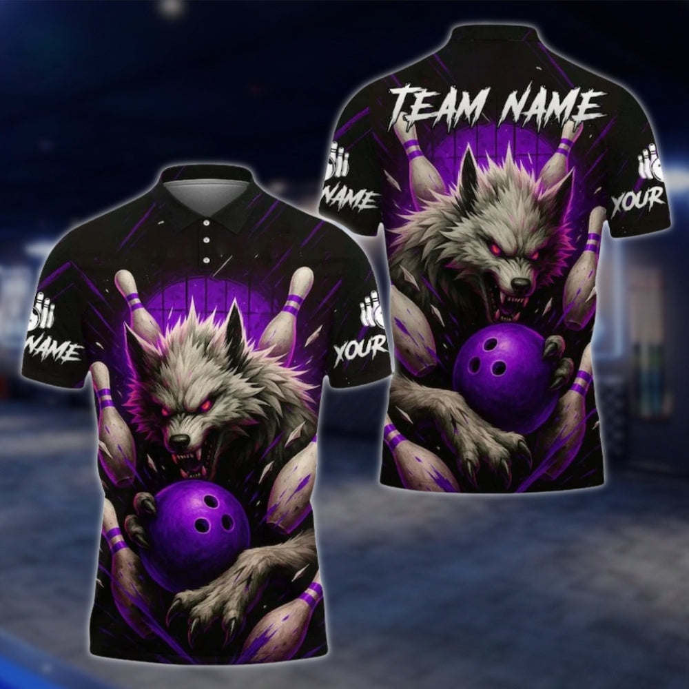 Custom Mens Wolf Bowling Polo Shirt, Custom Wolf Bowling Team Shirts BE0109