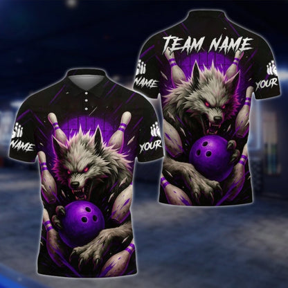 Custom Mens Wolf Bowling Polo Shirt, Custom Wolf Bowling Team Shirts BE0109