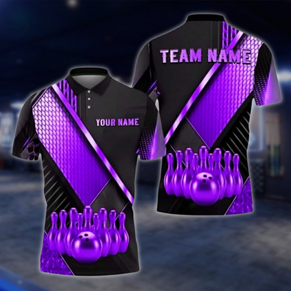 Personalized Mens Black And Gold Polo Bowling Team Shirts, Custom Team Bowling Shirt BZ0749