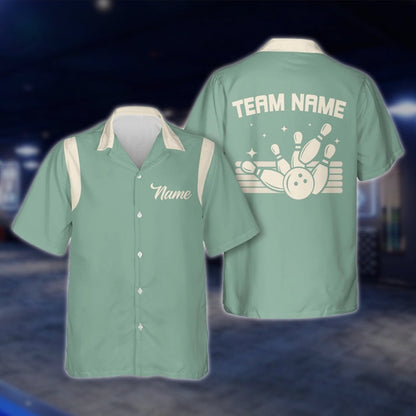 Blue Vintage Custom Bowling Hawaiian Shirts For Men And Women, Custom Team Vintage Bowling Shirts BE0055