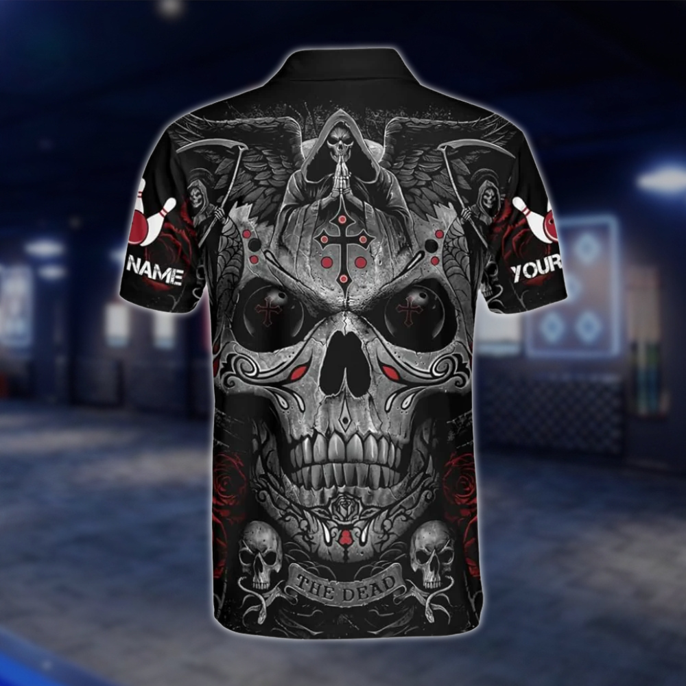 Personalized Reaper Skull Cross Bowling Polo Shirt For Men, Custom Skull Team Bowling Shirt BZ0782