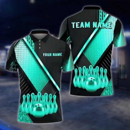 Personalized Mens Black And Gold Polo Bowling Team Shirts, Custom Team Bowling Shirt BZ0749