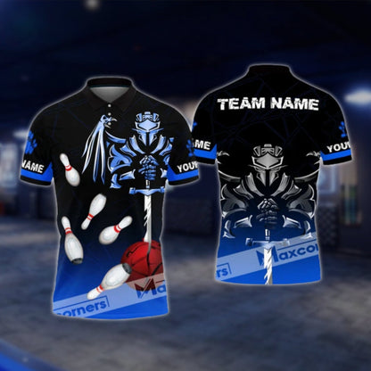 Custom Spartan Black Cyan Bowling Mens Polo Shirt, Custom Spartan Bowling Team Shirts BO0392