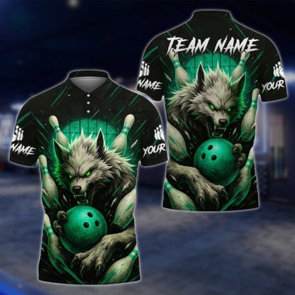 Custom Mens Wolf Bowling Polo Shirt, Custom Wolf Bowling Team Shirts BE0109
