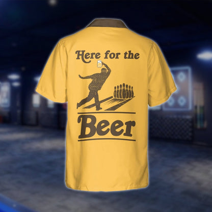 Here For The Beer Custom Mens Bowling Hawaiian Shirts, Custom Beer Lover Bowling Shirts BZ0010