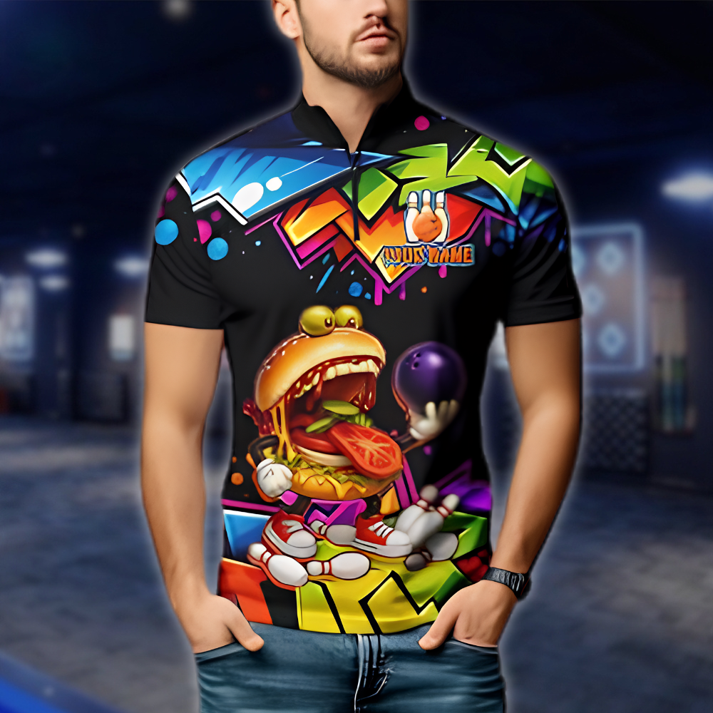 Personalized Funny Hamburger Bowling Jersey Mens, Custom Hamburger Bowling Shirt For Team BZ0899