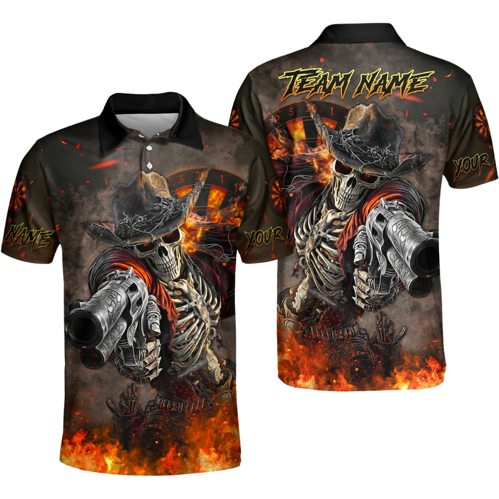Skeleton Cowboy Personalized Darts Button Polo