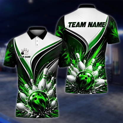 Personalized Team Bowling Mens Polo Shirt White Blue Black, Custom Bowling Team Shirts BZ0969