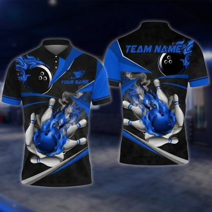 Personalized Fire Ball Black And Gold Bowling Polo Shirt For Men, Custom Flame Bowling Shirt Team BZ0897
