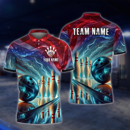 Personalized American Flag Neon Bowling Polo Shirt Mens, Custom Team Patriotic Bowling Shirt BZ0906