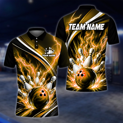 Personalized Thunder Blue Lightning Bowling Polo Shirt Men, Custom Thunder Bowling Team Shirt BZ0970
