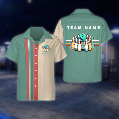 Personalized Retro Black Beige Bowling Hawaiian Shirt, Custom Retro Team Bowling Shirt BE0251