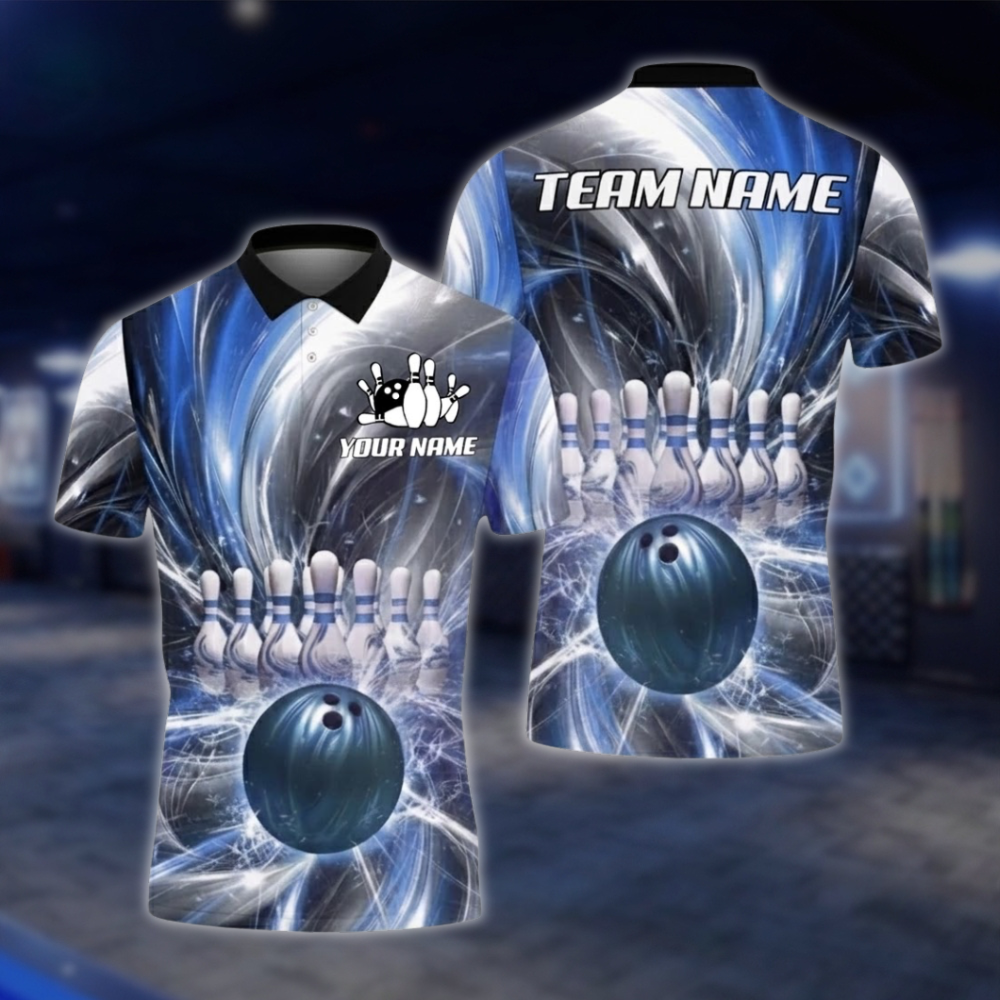 Personalized Lightning Purple Polo Bowling Team Shirts Men, Custom Team Bowling Shirt BZ0754