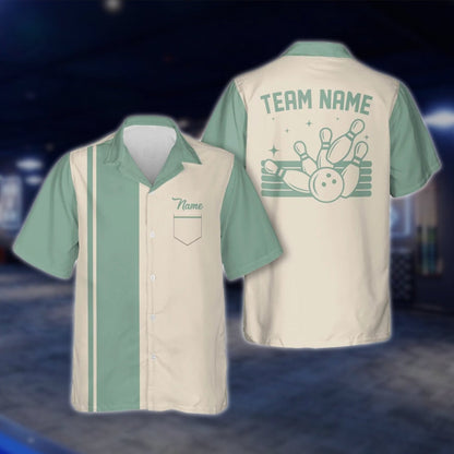 Custom Vintage Blue Beige Bowling Hawaiian Shirt For Men Women, Custom Vintage Bowling Team Shirts BE0008