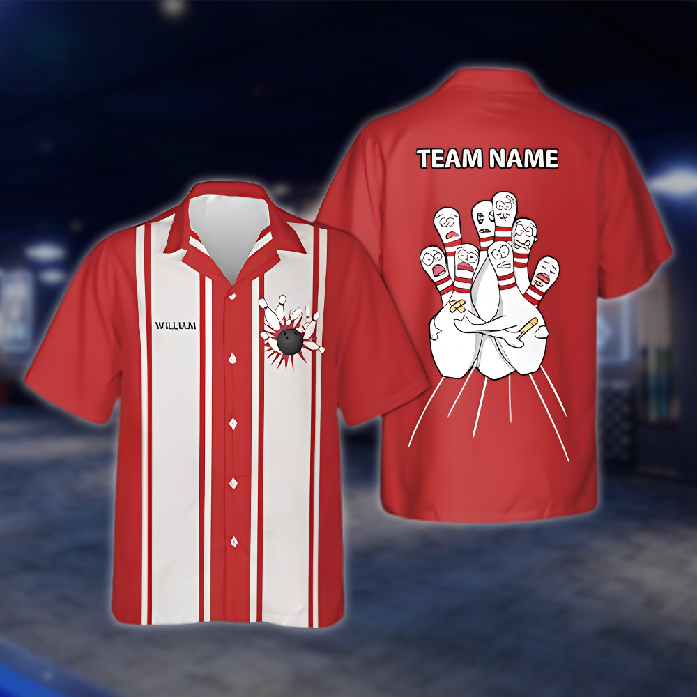 Personalized Scary Pins Bowling Mens Hawaiian Shirt, Custom Team Bowling Shirts BZ0860