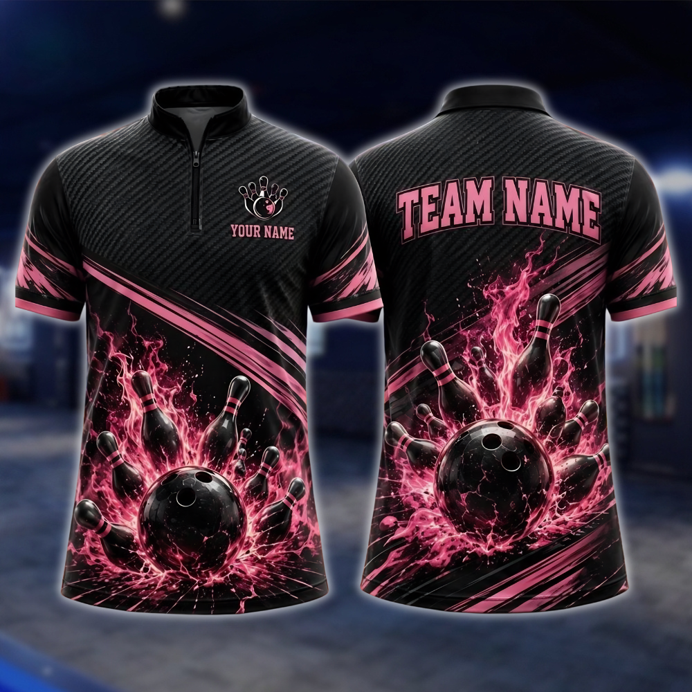 Personalized Blue Flame Lightning Bowling Jersey For Men, Custom Flame Bowling Team Shirt BE0257