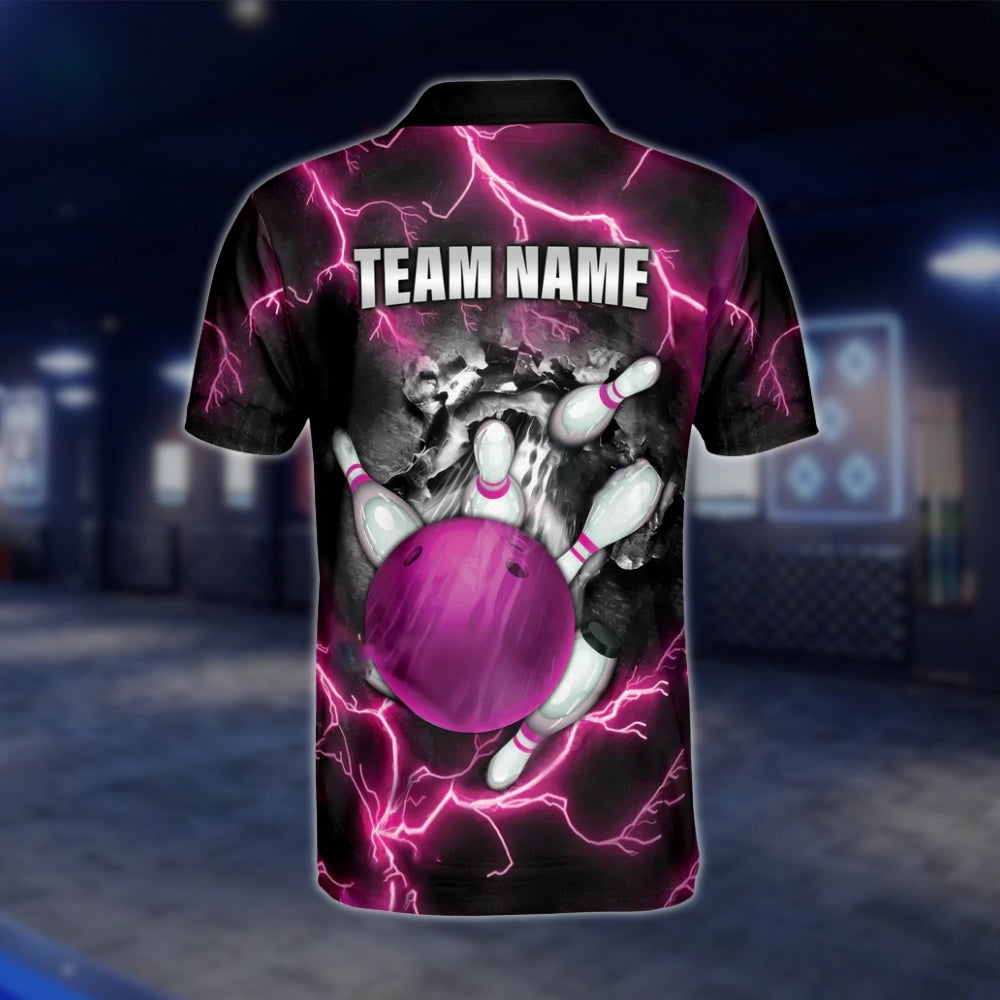 Custom Thunder Pink Bowling Polo Shirt For Mens, Custom Thunder Bowling Team Shirts BE0043