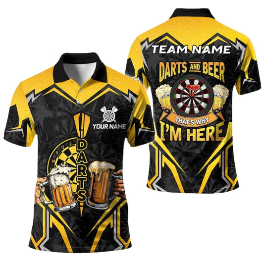 And Beer That's Why I'm Here Yellow Black Men Personalized Darts Button Polo