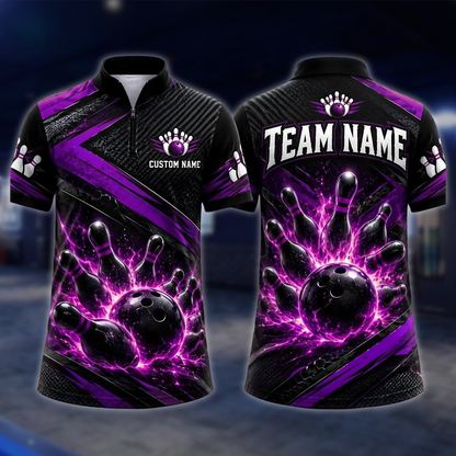 Personalized Blue Lighting Bowling Team Jersey For Men, Custom Bowling Shirts BE0256