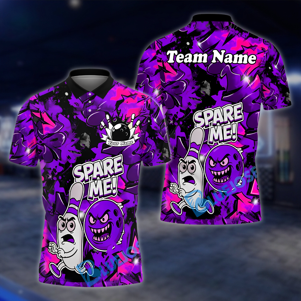 Spare Me Funny Ball And Pins Personalized Mens Bowling Polo Shirt, Custom Funny Bowling Shirt For Team BZ0958