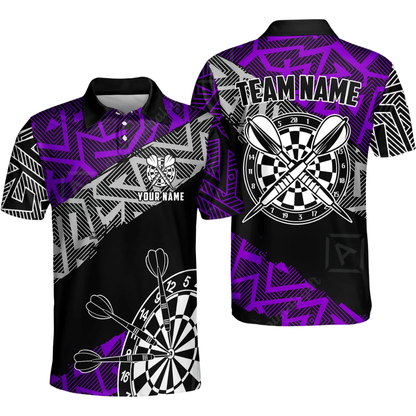 Team Zigzag Black Cyan Men's Personalized Darts Button Polo