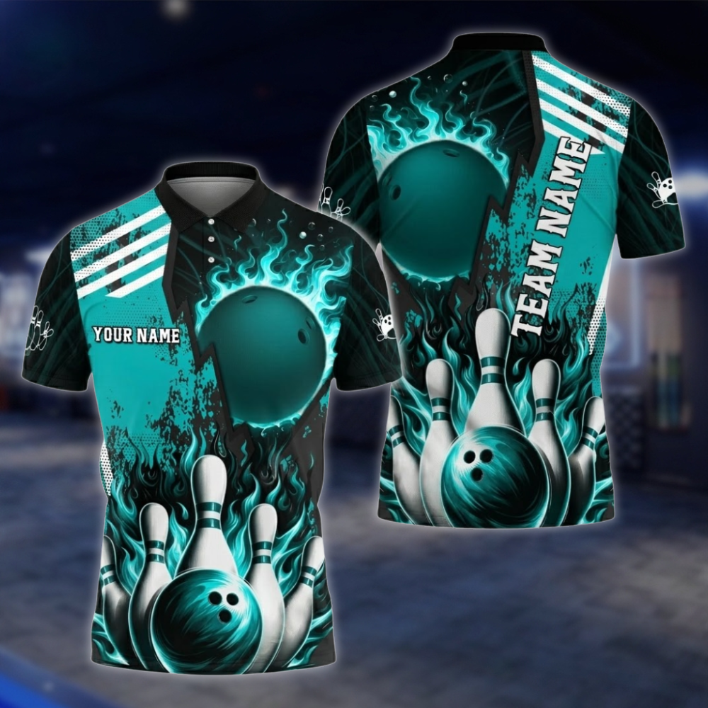 Personalized Fire Ball Red Bowling Polo Shirt For Men, Custom Team Flame Bowling Shirts BZ0812