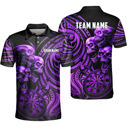 Skeleton Black and Cyan Mens Personalized Darts Button Polo