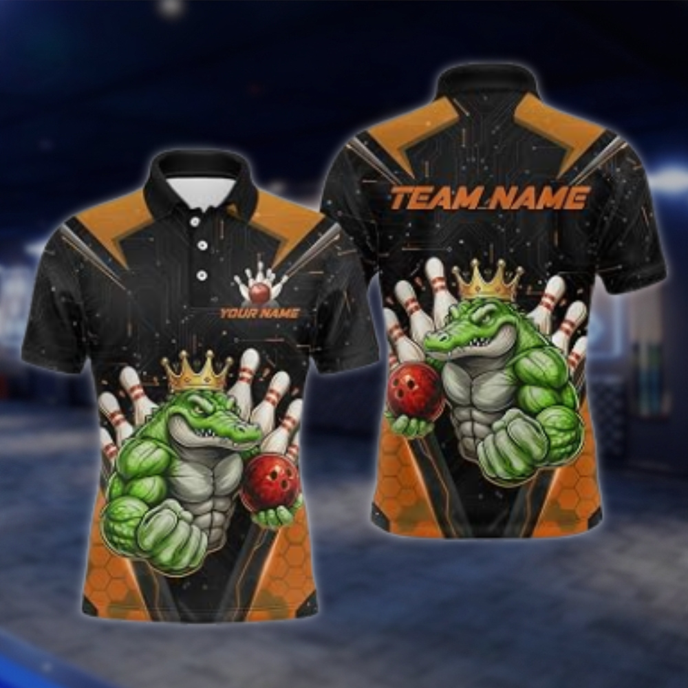 Personalized Aligator Muscle Bowling Mens Polo Shirt, Custom Alligator Bowling Shirt For Team BZ0880
