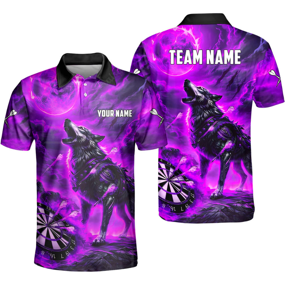 Wolf Mens Personalized Darts Button Polo