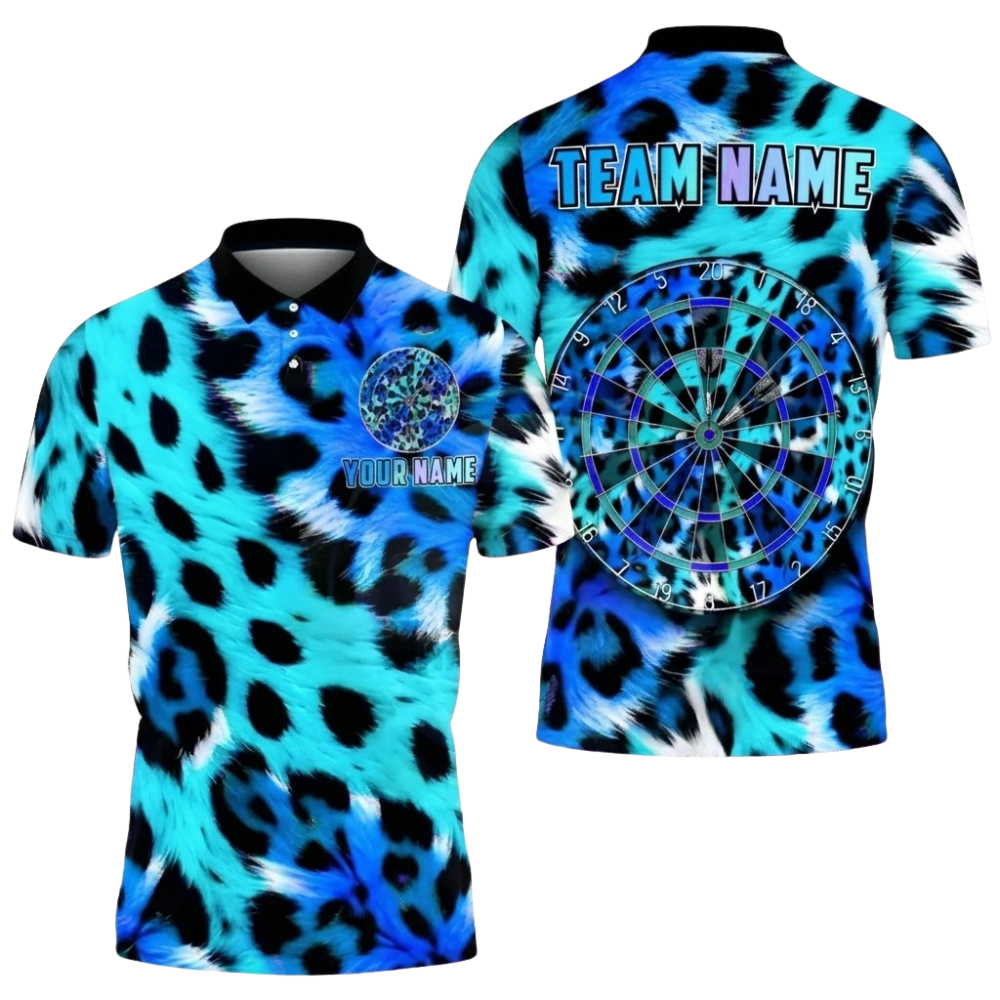 Leopard Neon Cyan Pink Men Personalized Darts Button Polo
