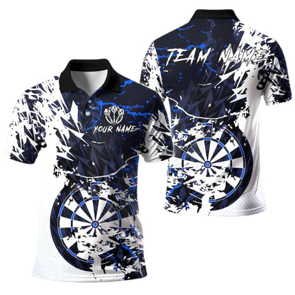 Team Grunge White Blue Personalized Darts Button Polo