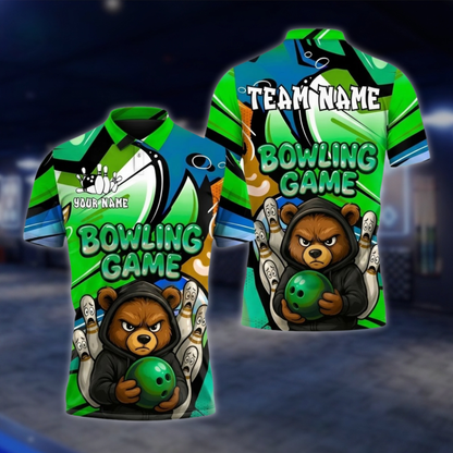 Personalized Angry Bear Bowling Polo Shirt Men, Custom Bear Bowling Shirts For Team BZ0856