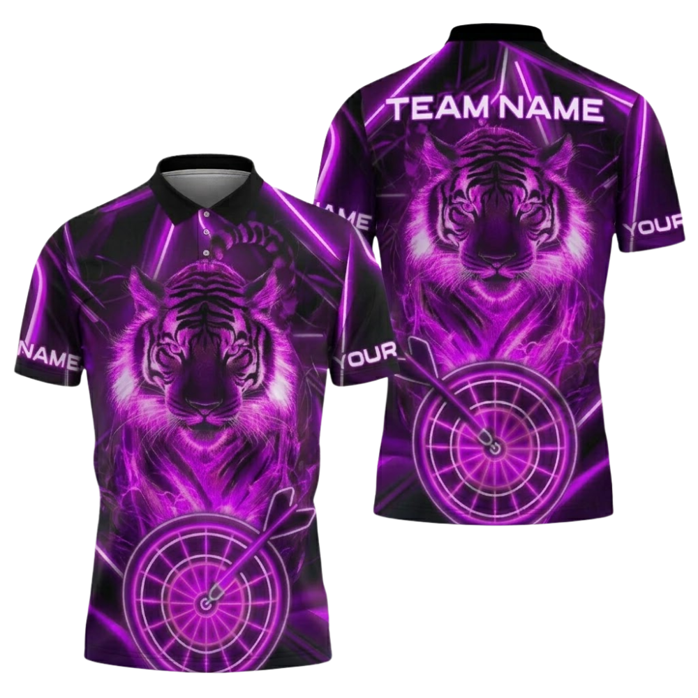 Tiger Neon Blue Mens Personalized Darts Button Polo