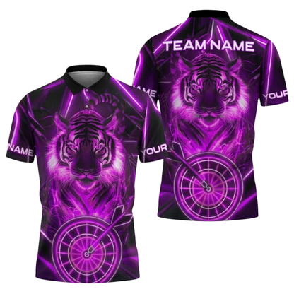 Tiger Neon Blue Mens Personalized Darts Button Polo