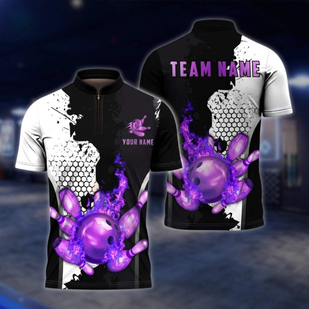 Personalized Flame Black And Gold Bowling Jersey For Men, Custom Flame Bowling Shirt For Team BZ0852
