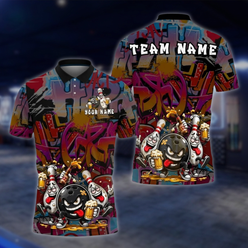 Personalized Funny Pins And Ball Bowling Polo Shirt Mens, Custom Funny Bowling Shirt For Team BZ0866