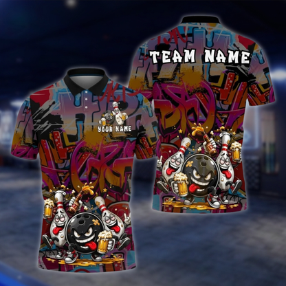 Personalized Funny Pins And Ball Bowling Polo Shirt Mens, Custom Funny Bowling Shirt For Team BZ0866