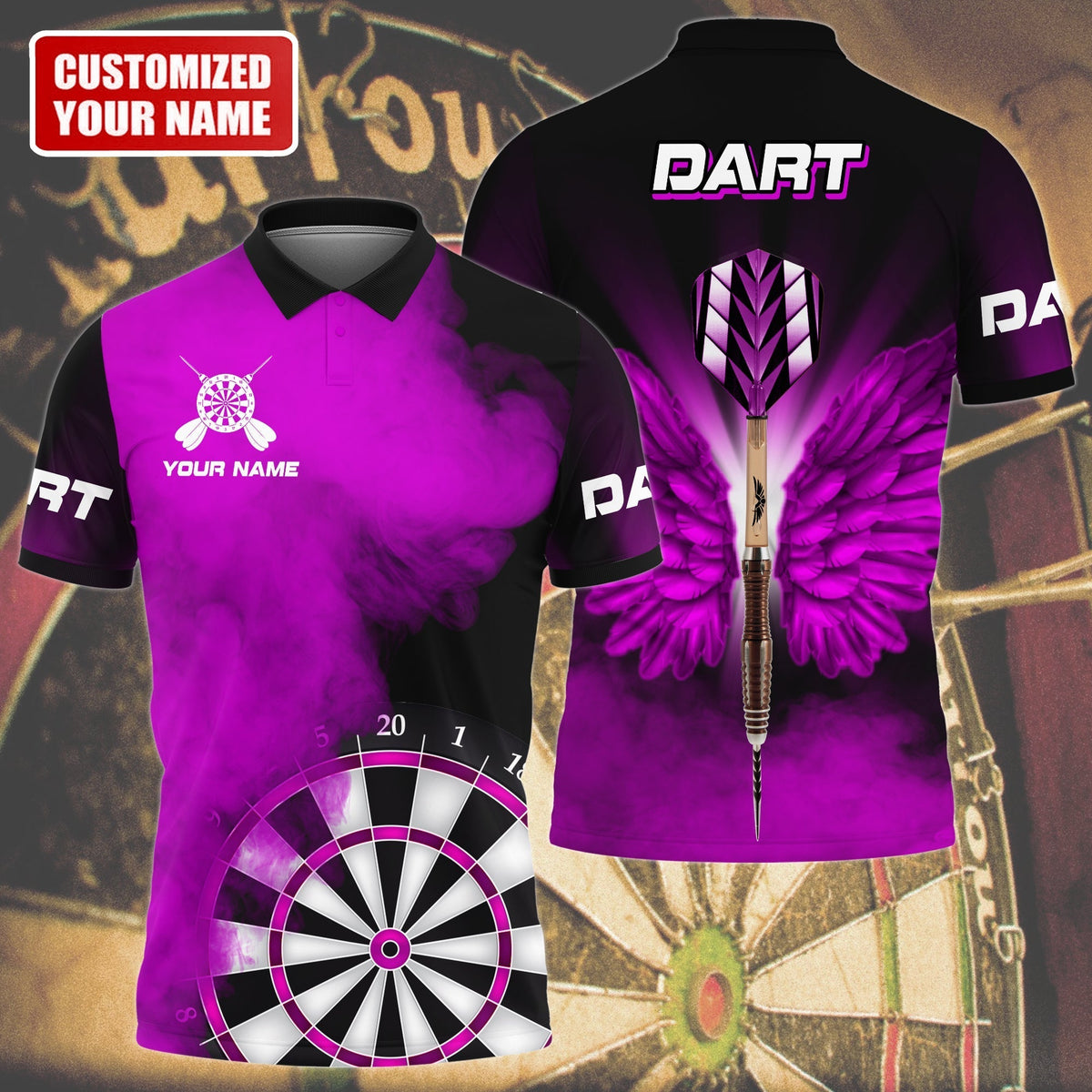 Multi Color Wings Personalized Darts Button Polo