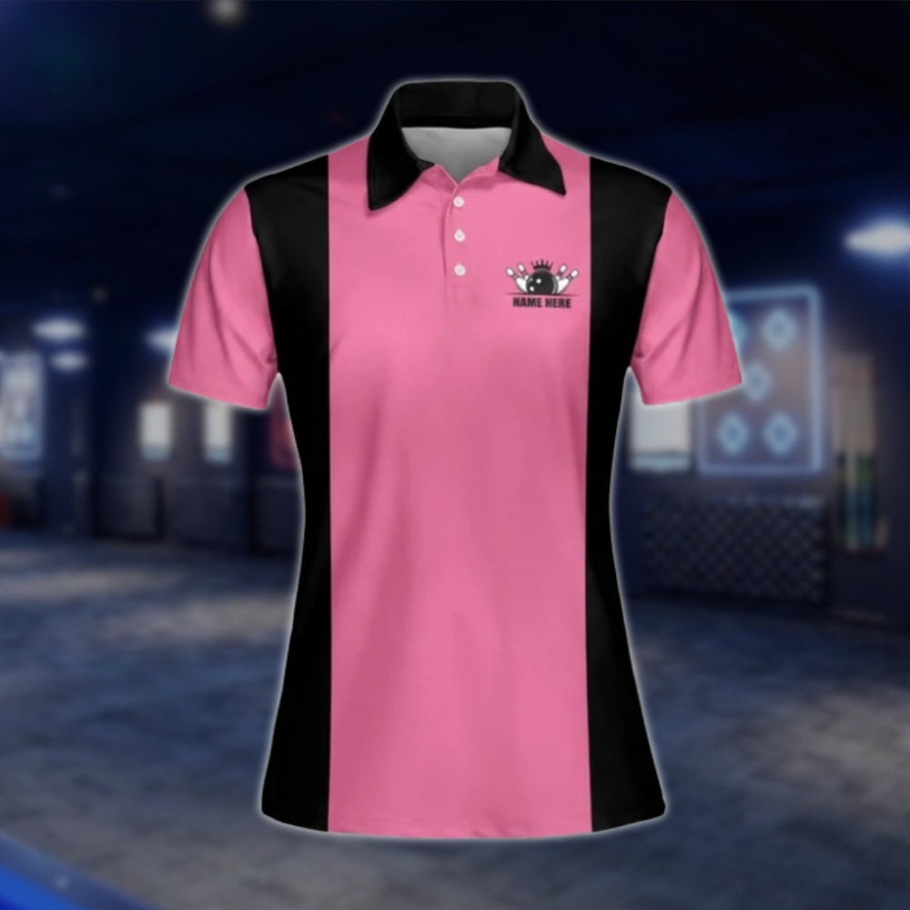 Custom My Bowling Technique Is Top Secret Not Even I Know What I'm Doing Womens Black Pink Bowling Polo Shirt, Custom Name Funny Bowling Shirt For Ladies BW0118