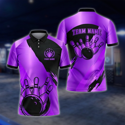 Personalized Silver Black Mens Bowling Polo Shirt For Men, Custom Team Bowling Shirt BZ0931