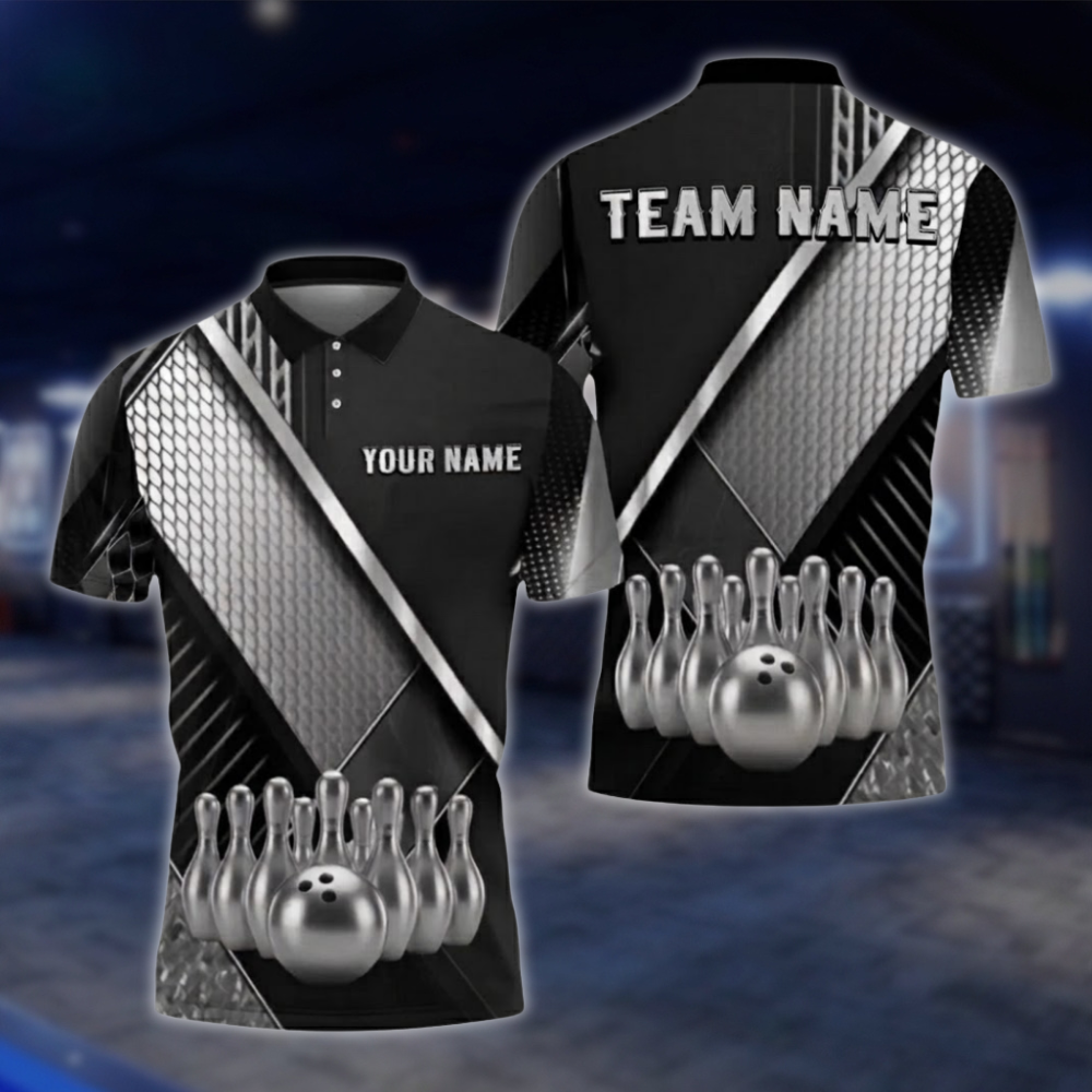 Personalized Mens Black And Gold Polo Bowling Team Shirts, Custom Team Bowling Shirt BZ0749