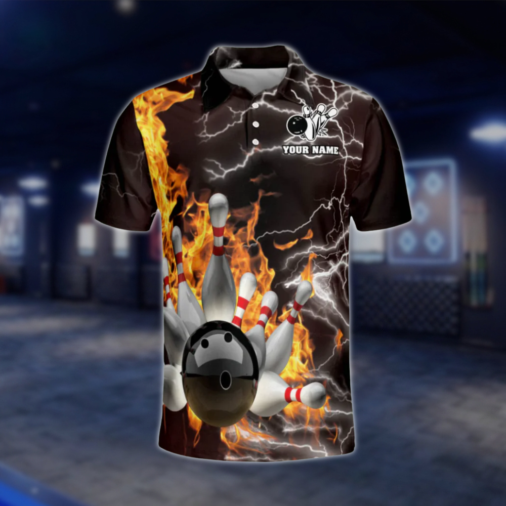 Personalized My Ball Are On Fire Bowling Polo Shirts Mens, Custom Funny Bowling Shirts BZ0014