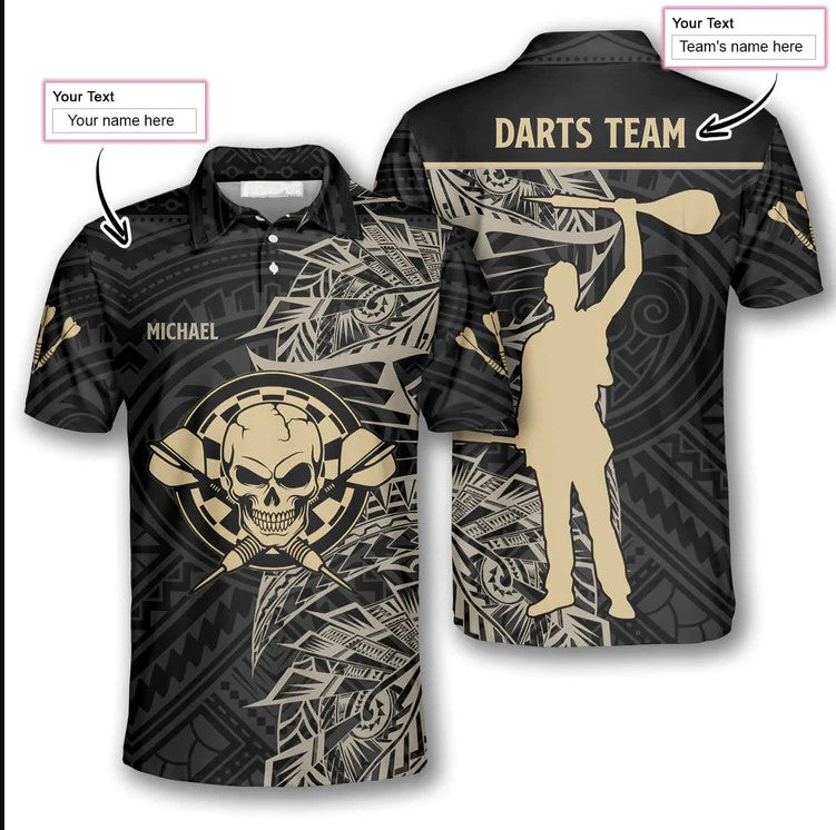 Skull Tribal Personalized Darts Button Polo