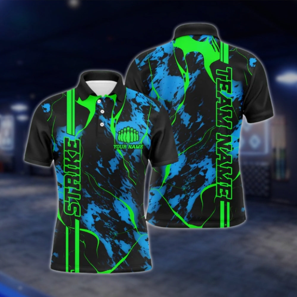 Custom Team Cyan Green Bowling Polo Shirt For Mens, Custom Bowling Team Shirts BO0203