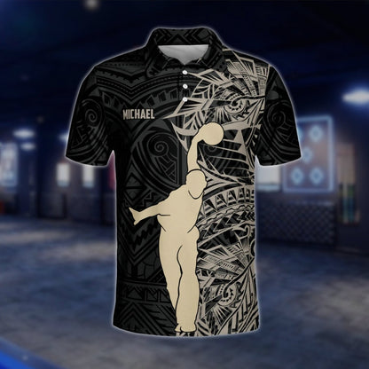 Custom Tribal Bowling Polo Shirt For Mens, Black And Beige Custom Tribal Bowling Team Shirts BZ0169