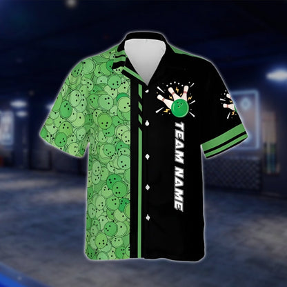 Custom Team Black And Green Bowling Hawaiian Shirt For Men Women, Custom Bowling Team Shirts BZ0041
