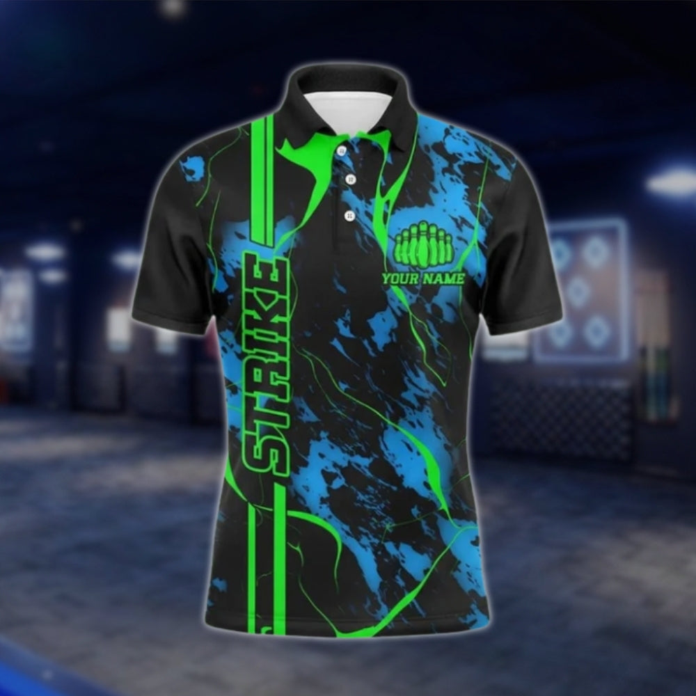 Custom Team Cyan Green Bowling Polo Shirt For Mens, Custom Bowling Team Shirts BO0203